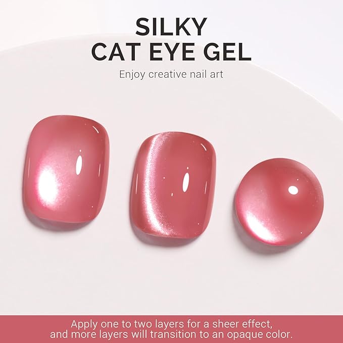 MelodySusie Silky Cat Eye Gel Nail Polish, Light Pink Glitter Holographic Magnetic Nail Polish with Magnet, 0.5 Fl Oz UV Nail Polish for Nail Art Manicure Salon DIY at Home B5602