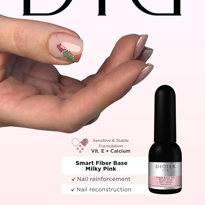DIDIER LAB Premium Fiber Base and Top Coat Gel Nail Polish - Milky Pink Base Coat Nail Polish and Long Lasting No Wipe Top Coat Clear - LED UV Nails Polish Soak Off Gel Polish Kit 2pcs