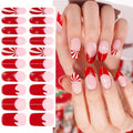 Semi Cured Gel Nail Strips 20 Pcs Christmas Red French Tip Gel Nail Wraps, Stickers, UV Light Required Nail Art Design Decoration Accessories