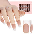 AILLSA French Gel Nail Tips,180 Pcs Long Square French Tip Press On Nails Dark Brown, Pre-Applied Primer & Base Coat, No Need File, Fake Nails Press ons with Designs DIY for Women Gift 15 Sizes