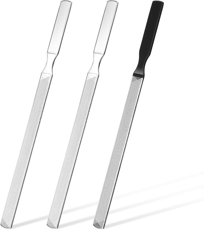 3Pcs Metal Nail File, Metal Diamond Nail File for Thick Toenail Fingernails Heavy Duty Stainless Steel for Men & Women, 7 Inch Durable Professional Nails Care Tool