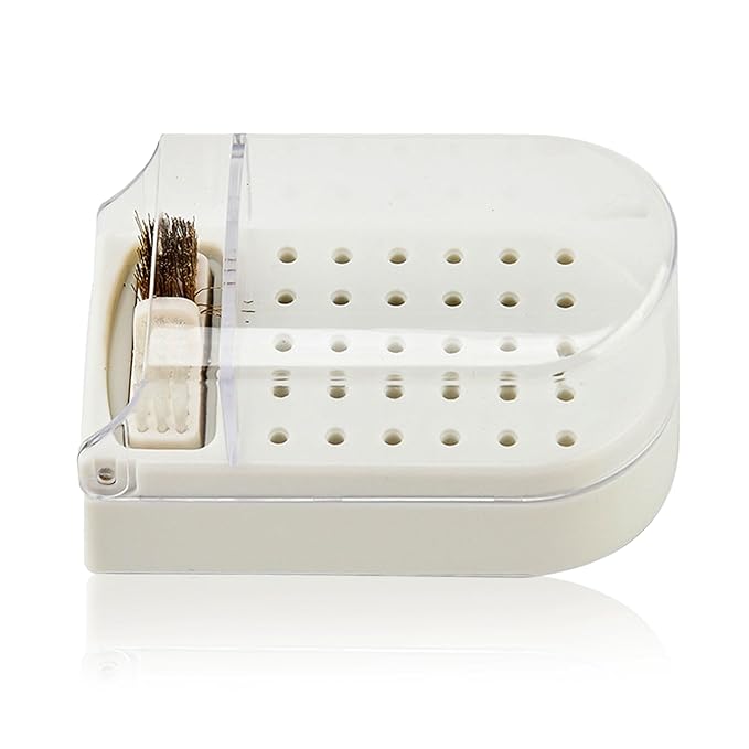 HURRISE Nail Drill Bit Holder,Nail Drill Bit Display Box Nail Drill Bit Storage Plastic 30 Holes Transparent Portable Nail Drill Bit Holder with Cleaning Brush (White)