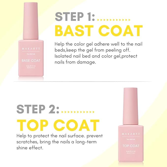 Makartt No Wipe Top Coat and Base Coat Kit with Clear Blooming Gel Bundle, Clear Gloss Shiny Stain Resistant General Gel Top Coat Nail Polish, Clear Blooming Gel 15ml for Spreading Effect