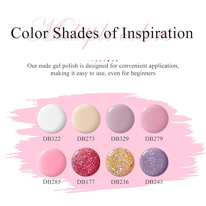 MTSSII Nude Glitter Gel Nail Polish Set 8Pcs Purple Pink Neutral Gel Polish Pastel Pink Tones Gold Beige Rose Soak off Uv Led Gel Polish Kit Gift for Girls Nail Polish