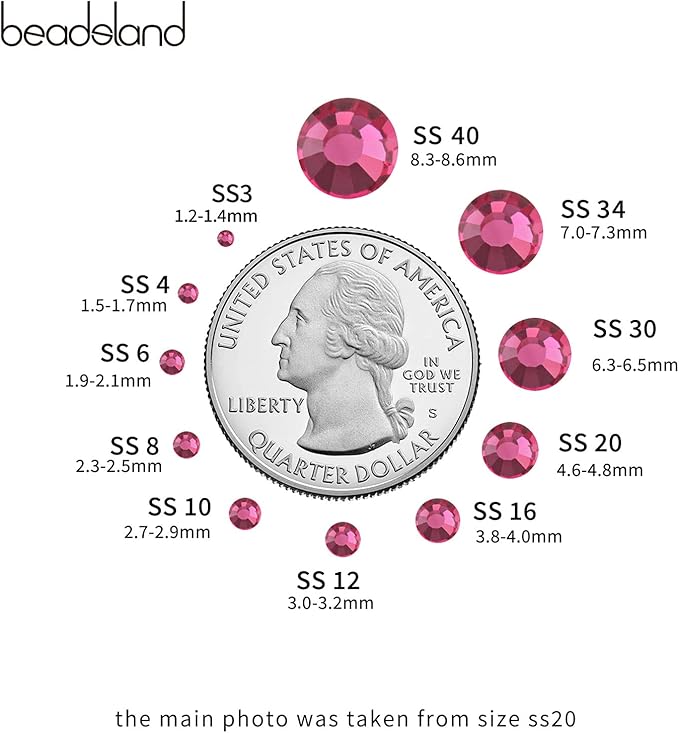 Beadsland 576pcs Flat Back Crystal Rhinestones Round Gems for Nail Art and Craft Glue Fix, Rose, SS30,6.3-6.5mm