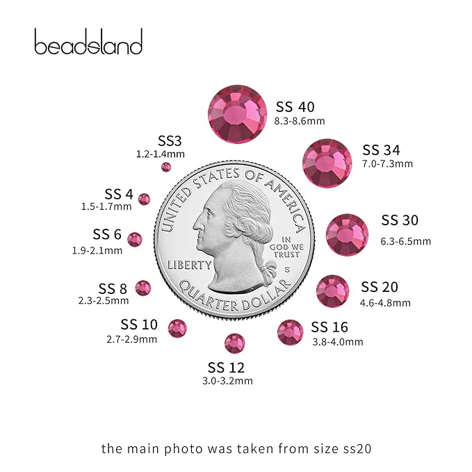 Beadsland Flat Back Crystal Rhinestones Round Gems for Nail Art and Craft Glue Fix, Rose, 2.3-2.5mm, SS8/1440pcs