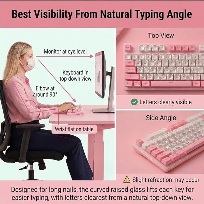 60pcs Keyboard Stickers for Long Nails, Clear Glass Bubbles, Protect Nail Art, No-Residue,Reusable Raised Keyboard Stickers, for Desktop Keyboards, External Keyboards, Calculators