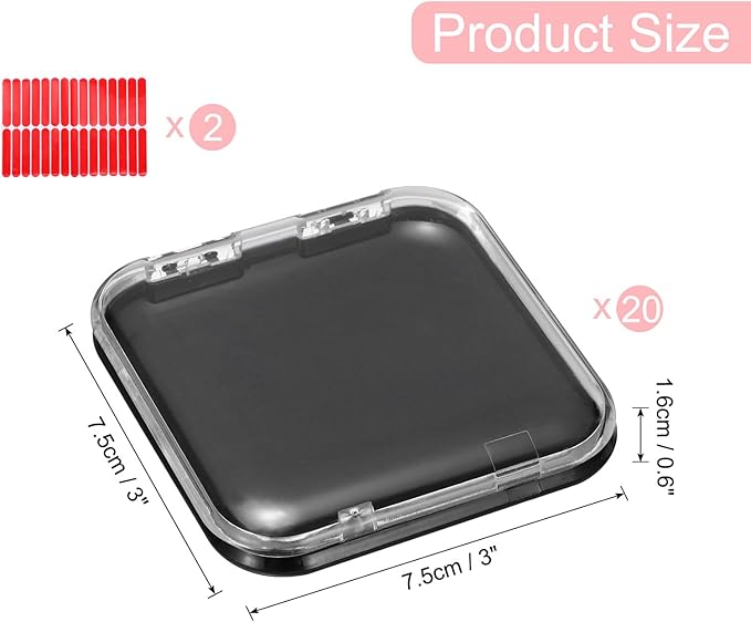 uxcell 20 Pcs Press on Nail Storage Box with Adhesive Double Sided Tape, Acrylic Nail Display Box for Nail Salon Home Storage Supplies, Clear/Black