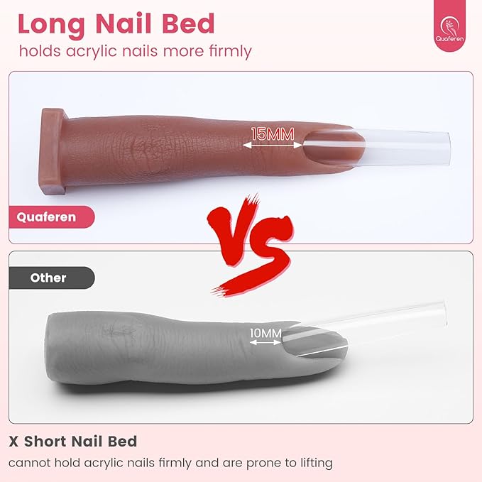 Deciniee Upgraded Square Base fake finger 2PCS Silicone Practice Fingers for Acrylic Nails Flexible Nail Practice Finger Soft Nail Training Model Mannequin Finger for DIY Nails Practice（N0.5）
