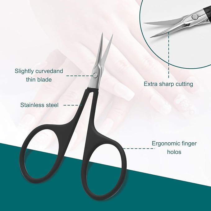 CGBE Manicure Scissors, Extra Fine Eyebrow Scissors for Grooming, Curved Blade Nail Scissors Precise Pointed Tip Grooming Kit for Eyebrow, Eyelash, Trim Nail and Dry Skin, Black