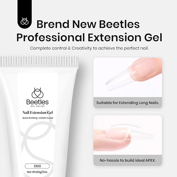 Beetles Hema-Free 60g Poly Nail Gel - Clear Nail Extension Gel Naturally Strengthens Long-Lasting DIY Art, UV & LED Needed