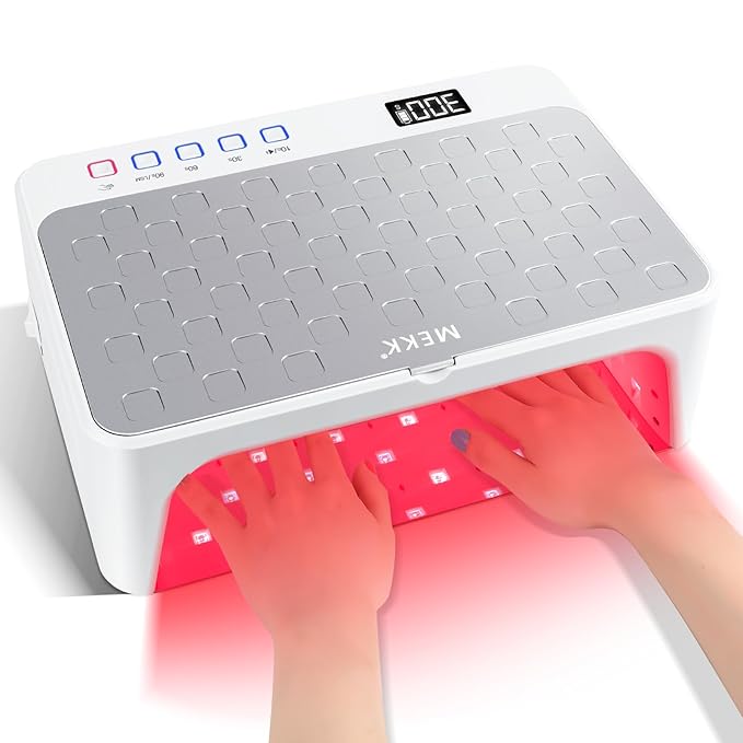 MEKK Professional UV LED Nail Lamp - Luxury Cordless UV Light for Gel Nails with Red Light Skincare,4+2 Timer Modes,Two-Hand Design, Nail Lamp for Salon & Home-White