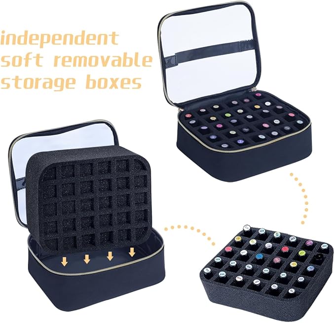 Small Clear Nail Polish Case Holds 30 bottles(15ml-0.5fl.oz) Nail Polish Organizer Multifunctional Nail Polish Bag organizer, Cosmetic Travel Makeup Cases for Women, Black