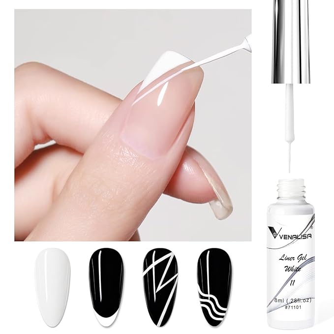 VENALISA Liner Gel Nail Polish 8ML 1 Pcs White Gel Polish For French Tip With Thin Brush Nail Art Swirls Nail Design Soak Off UV DIY at Home Manicure Salon