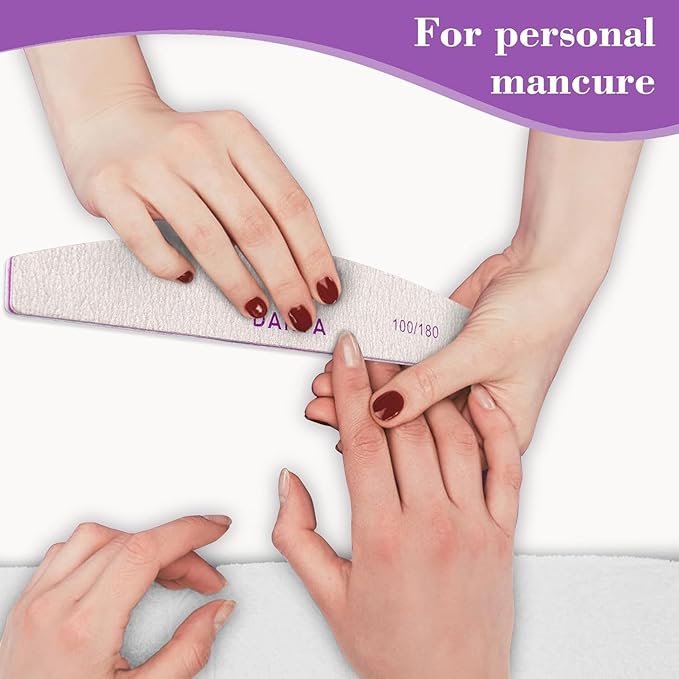 DARYA Nail Files (12 Pcs) Double Sided 100/180 Grit Emery Boards for Nails Acrylics Natural Nail File Durable Washable Professional Nail Files for Salon & Home Use (12, Count, 100/180 Grit)