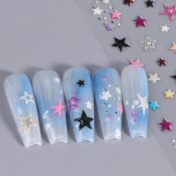 5D Embossed Star Nail Art Stickers Star Nail Decals Self-Adhesive Pegatinas Uñas Colorful Nail Supplies Heart Nail Stickers for Women Girls Manicure 4Sheets…