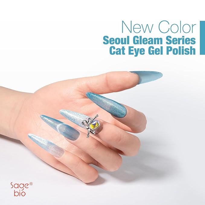 Cat Eye Gel Nail Polish 15ml Sky Pulse, Magnetic Shimmer Glass Bead Effect, UV LED Soak Off Nail Gel, Home DIY Nail Art Kit
