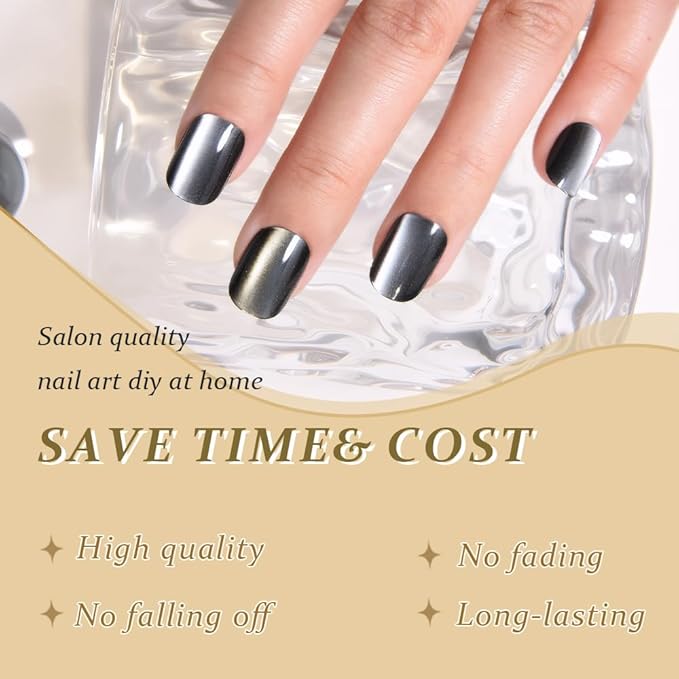 Cat Eye Black Press On Nails Short Square, Designer Reusable Acrylic Fake Nails with Glue, Glossy Soft Gel Nails Wedding and Party, Stick On Glue On Nails, Nails Press Ons fro Women