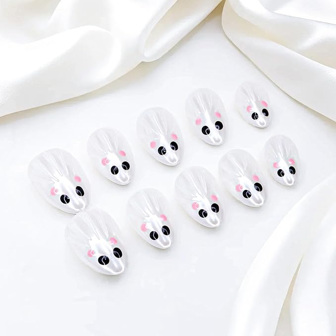 Halloween Handmade Press on Nails Cute Short Almond False Nails Water Ripple Designs Full Cover Thick and Muti-Layer Gel Acrylic Nails Stick on Nails for Women Nail Art (Size M)
