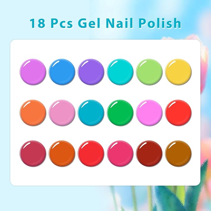 Jelly Gel Nail Polish Set - 18 Popular Colors Green Pink Red Gel Polish, Chip Proof & Glossy Finish, Gift for Women and Girls Valentine’s Day, Birthday, Home & Salon Manicure