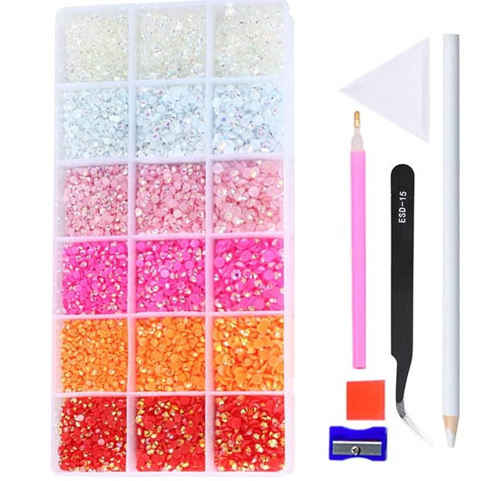 22380pcs Resin Rhinestones Set 3/4/6mm Flatback Stones Glitter Crystal Bulk for Garment Nail Art Decorations Resin Flatback Rhinestones Kit for Nail Crafts Tumbler Round Shape(II)