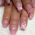 Press on Nails Square - Medium Fake Nails with flower Design - Pink French, Glitter, Spring False Nails for Women 24 Pcs