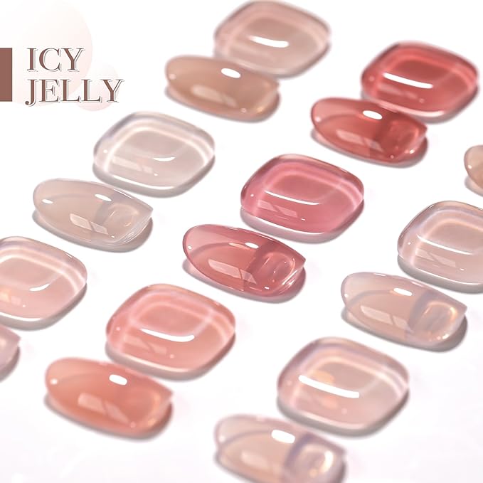 GAOY Jelly Nude Gel Nail Polish Set, 6 Transparent Colors Sheer Red Pink Brown Soak Off UV Light Cure Gel Polish Kit for Salon and Nail Art DIY at Home