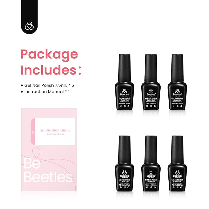 Beetles Gel Nail Polish Set, 6 Colors Nude Brown Pink Milky White Glitter Gel Polish Set Soak Off Uv Led Lamp Manicure Gifts for Women
