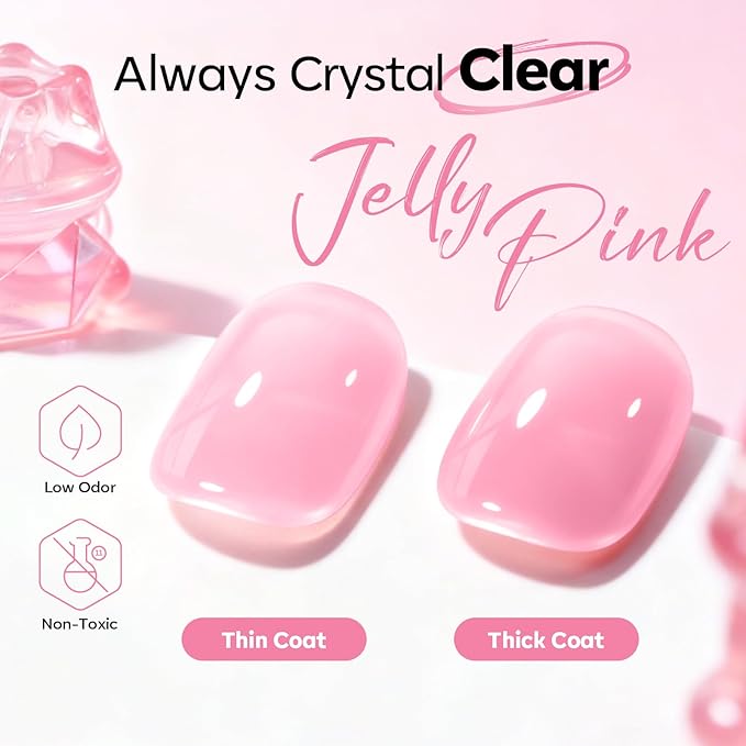 modelones Builder Nail Gel, No Top Coat Needed Builder for Nails Pink, C-Curve Sculpting, Glossy Jelly Finish, No-Wipe, 9-in-One LED Lamp Cured Color Rubber Base Gel Polish for Quick DIY Salon