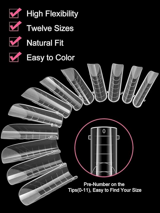 EBANKU Poly Gel Nail Forms, 120Pcs Coffin Matte Dual Nail Forms Clear Nail Molds Square Full Cover Nail Tips for Nail Extension Nail Art DIY 12 Sizes