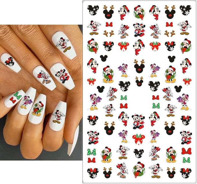 6 Sheets Christmas Nail Art Stickers Decals Cute Cartoon Snowflake Christmas Tree Self Adhesive Nail Stickers Supply Winter Xmas Nail Decals for Women DIY Manicure Tips Xmas Party Nail Decoration