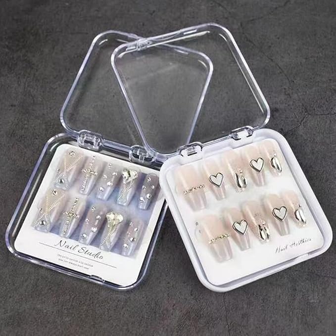 10 Pcs Transparent Press On Nail Storage Box,Fake Nail Display Storage Box for False Nails Home Nail Salon Supplies