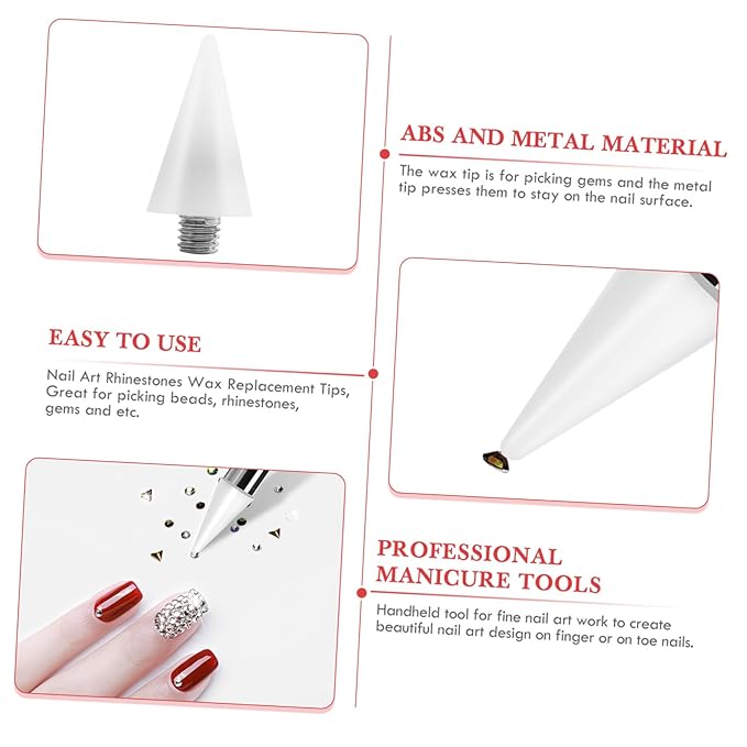 Beaupretty Nail Rhinestones Picker Wax Replacement Tips Point Drill Pen Head for Dual Ended Wax Nail DIY Art Decoration,10Pcs