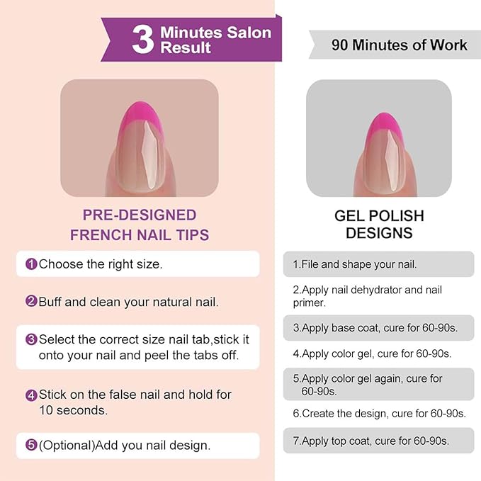 216 Pcs French Tip Press on Nails - Almond Fake Nails - French False Nails Press ons - Red Green Pink 9 Color Acrylic Reusable Glue on Nails - Short Stick on Nail for Women Manicure