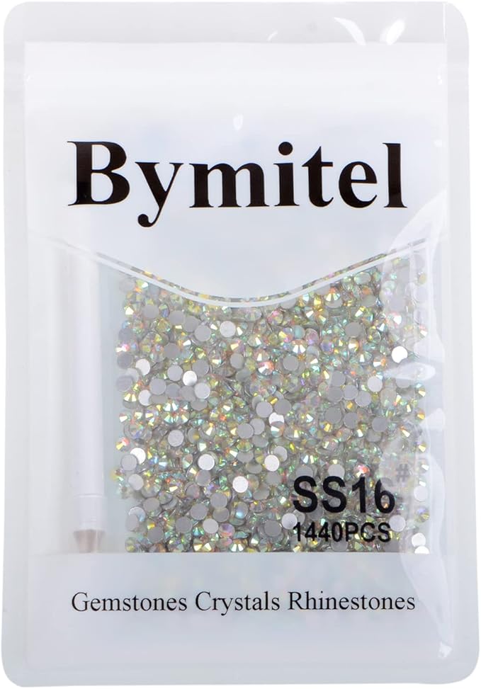 1440PCS Art Nail Rhinestones Non Hotfix Glue Fix Round Crystals Glass Flatback for DIY Jewelry Making with one Picking Pen (ss16 1440pcs, Crystal AB)