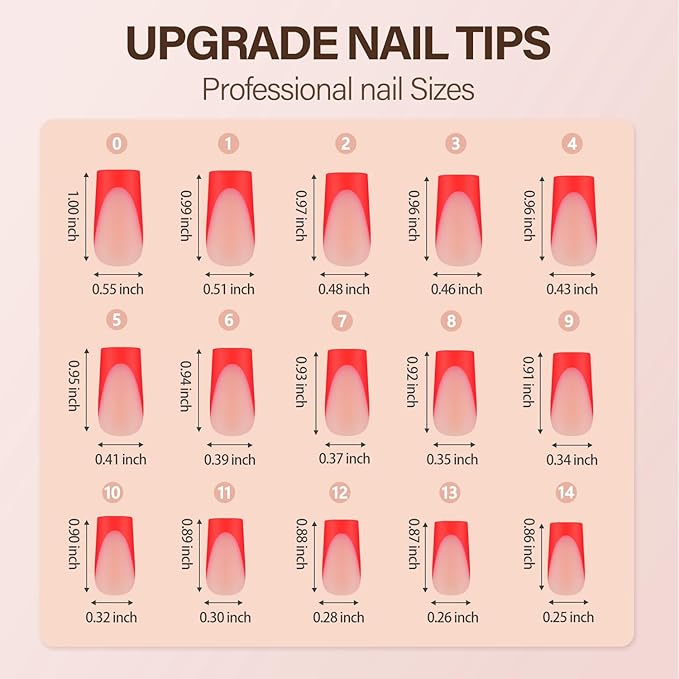 150Pcs French Gel Nail Tips, Vansiho Long Square Nail Tips, Red Pre-French Tips Press on Nails, Soak Off Soft Gel Acrylic Fake Nails for Nail Art DIY 15 Sizes