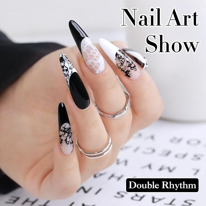 Double Rhythm 2 Pcs 0.50 OZ Gel Polish Hema Free Same Color Same Bottle Translucent Neutral Natural Milky 15 ML Jelly UV Polish Art DIY at Home (Black White-C1015+C1093)