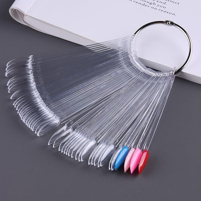 150 Pcs Nail Swatch Sticks with Ring, Clear Oval Nail Art Polish Color Display Practice Tips, Acrylic False Nail Sample Sticks Nail tech Supplies for Home or Salon Use
