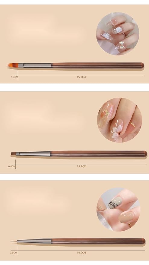 Nail Art Brushes Set, 9pcs Nail Design Painting Brushes, Professional Nail Art Design Brushes, Nail Fine Liner Brushes,Brown