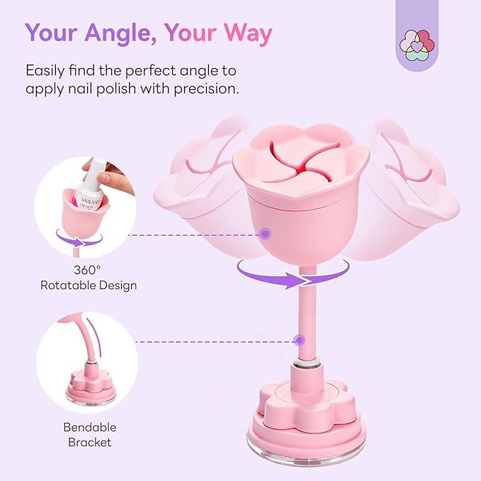 SAVILAND Essentials Nail Polish Holder: 360° Rotatable Design Nail Polish Bottle Holder Strong Adsorption Silicone Polish Holder Petal-Shaped Design Tilted Nail Art Tool Fits Most Bottles Home DIY