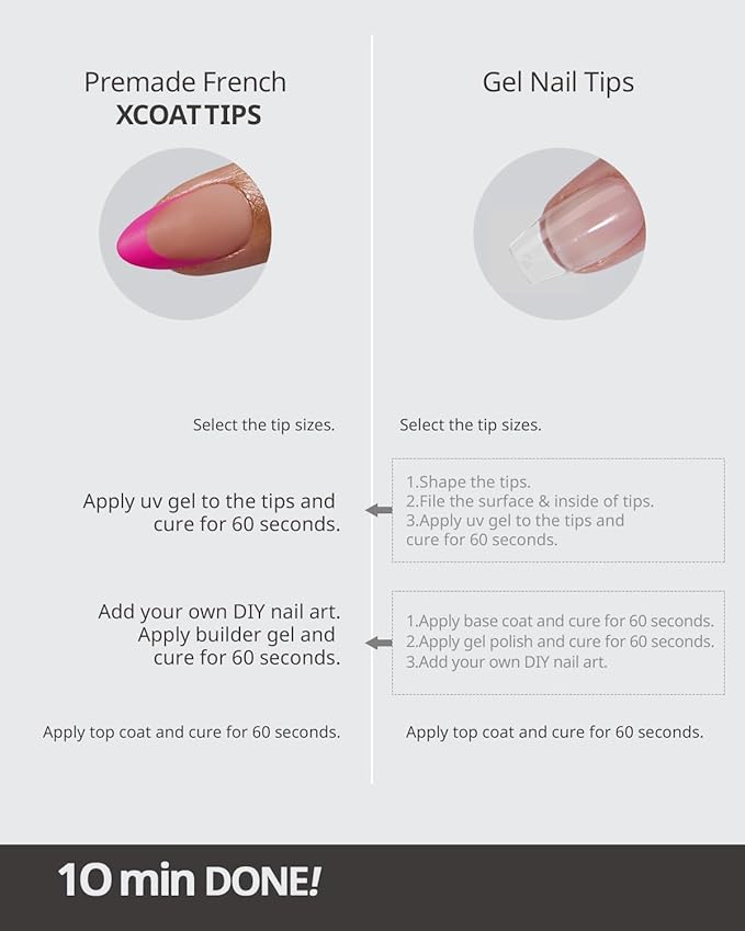 BTArtboxnails XCOATTIPS Pink French Tip Press On Nails - Almond Press On Nails Medium, Soft Gel Nail Tips, Soak Off Brown Acrylic Fake Nail Extension in 15 Sizes