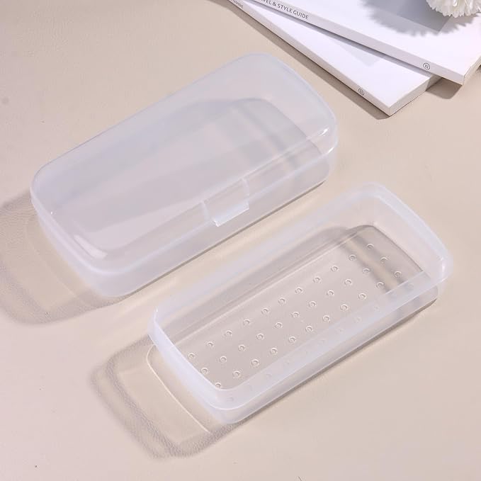 Nail Tool Sterilizer Box Plastic Sterilization Tray for Nail Art Accessories Tools, Disinfectant Container Soaking Box with Strainer Pedicure Manicure Cleaning Equipment, Clear