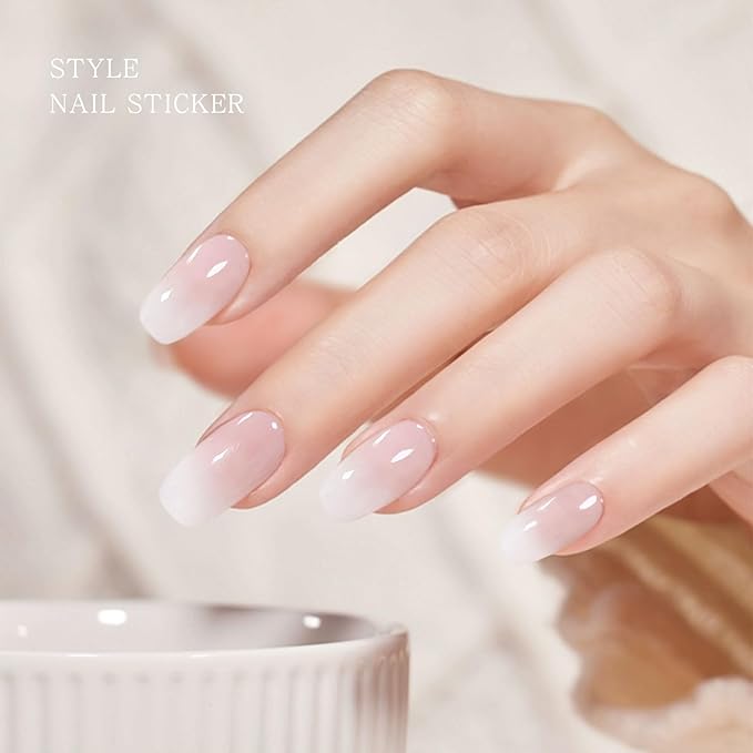 JMEOWIO Gel Nail Stickers White Transparent Semi Cured Gel Nail Strips Wraps UV/LED Nails Art Design Decoration Accessories