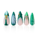 LOVFUL Short French Tip Press on Nails Forest Jewel | Handmade Acrylic Press ons| Reusable Fake False Nails | Stiletto Classic Regular 1.3in | H698-S