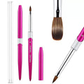 100% Pure Kolinsky Acrylic Nail Brush Size 6, Hair Acrylic Crystal Hot Red Pink with Silver Ferrule Round Shaped for Women Girls Manicure Tools Accessories