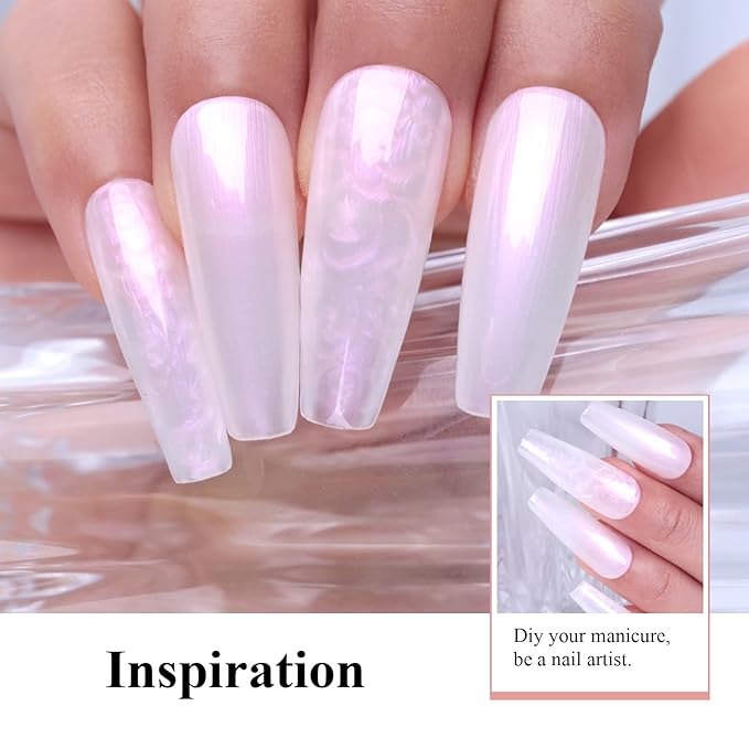 Imtiti Pearl Gel Nail Polish,0.5 Fl Oz Milky White Glitter Drawing Gel Polish Shell Thread Shimmer Mermaid Nail Gel Polish Soak Off UV LED for Home DIY Nail Art Manicure Salon