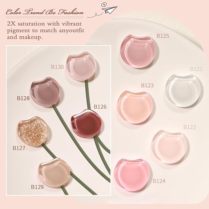 Beautpal Nude Gel Nail Polish Set, 10 Colors Neutral Pink Blush Nude Glitter Gel Polish All Seasons Skin Tones Soak Off Manicure Home DIY Nail Art Design Starter Kit Salon Quality Gift for Women Girls
