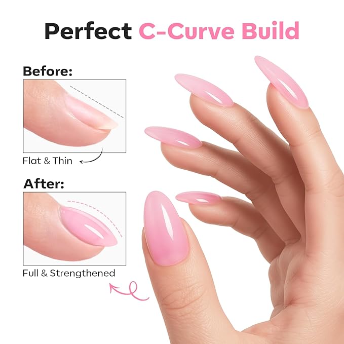modelones Builder Nail Gel Top Coat, 15 ML No Wipe Ultra Gloss Jelly Pink Gel Polish Apex Building Nails Strengthening Extension Sheer Blush Color Nail Art Long Lasting Soak Off U V Manicure Gift