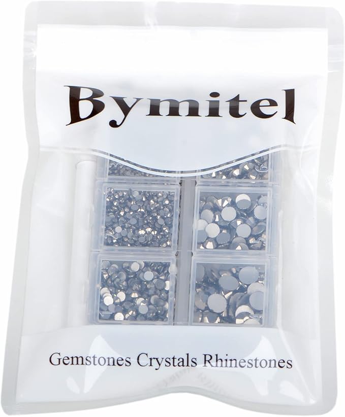 Bymitel 5000 Pieces 6 Mixed Sizes Glue Fix on Glass Rhinestones Round Crystal Gems Flatback for DIY Jewelry Making with one Picking Pen(6-Sizes 5000PCS, Jet Hematite)