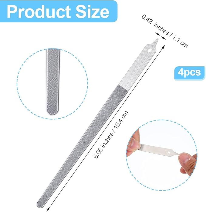 4 Pcs Diamond Deb Nail File Metal Nail File with Sharp Pointed Tip, Stainless Steel Nail Filer Metal Nail Files for Natural Nails Double Sided Manicure Pedicure Toenails Tools for Salon Home